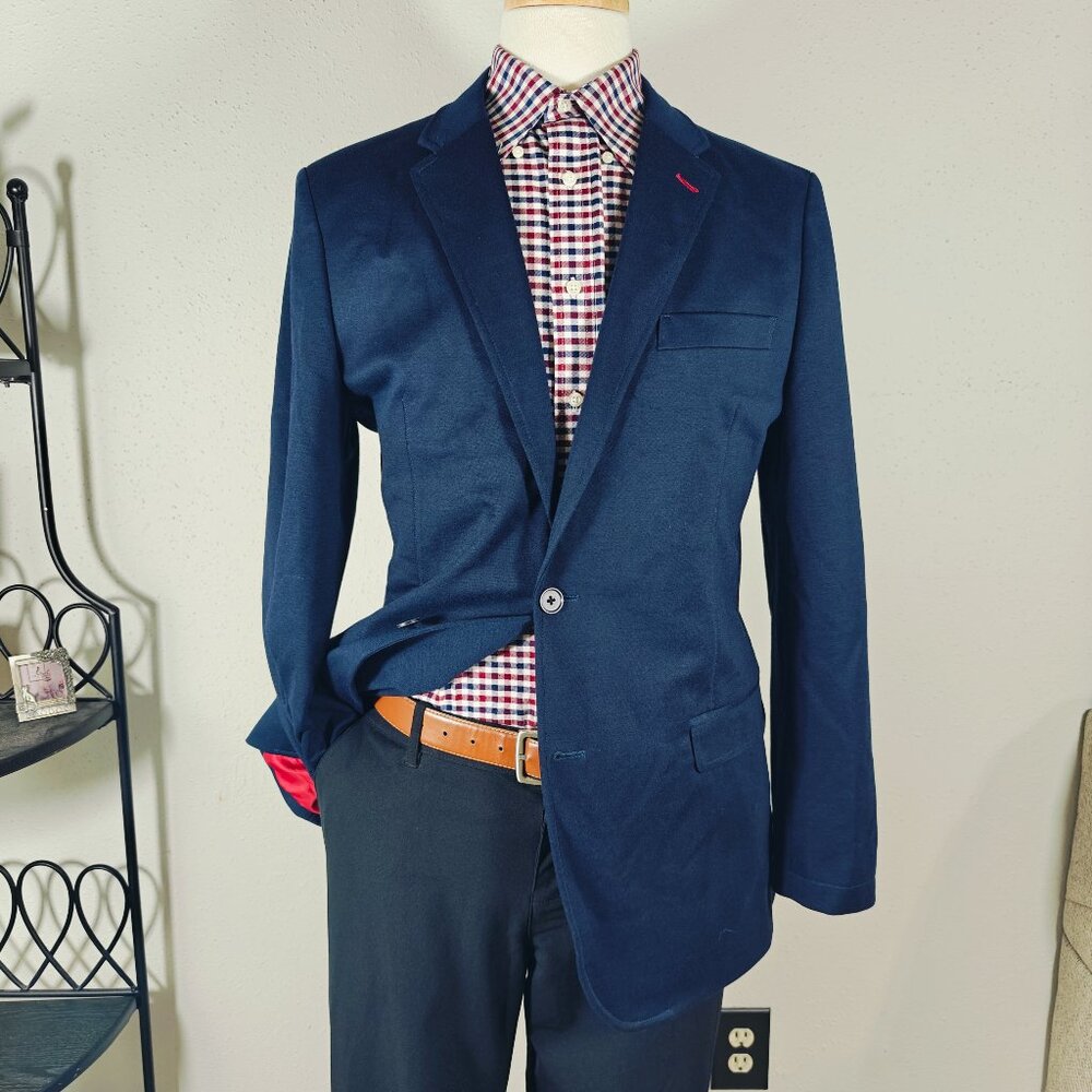 Tommy Hilfiger Men's Sport‎ Coat Blazer Two Button Navy Blue Polyester Blend 42L